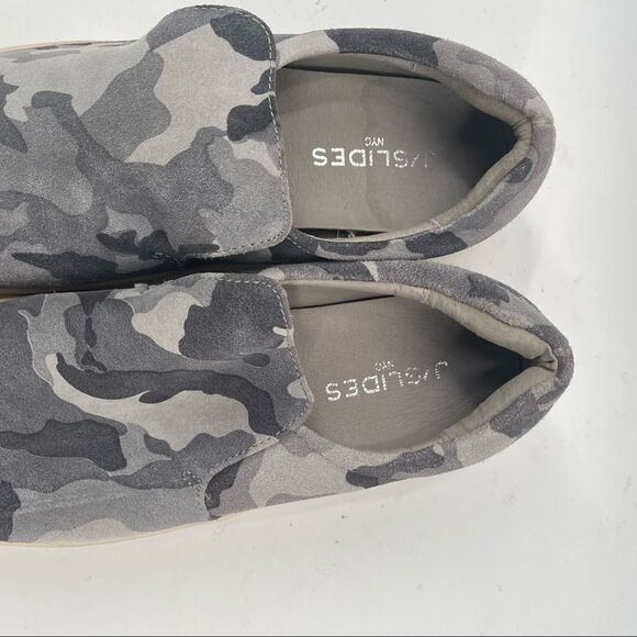 J/SLIDES NYC grey gray camo camouflage slip on flats loafers shoes 8.5 suede - Picture 5 of 11